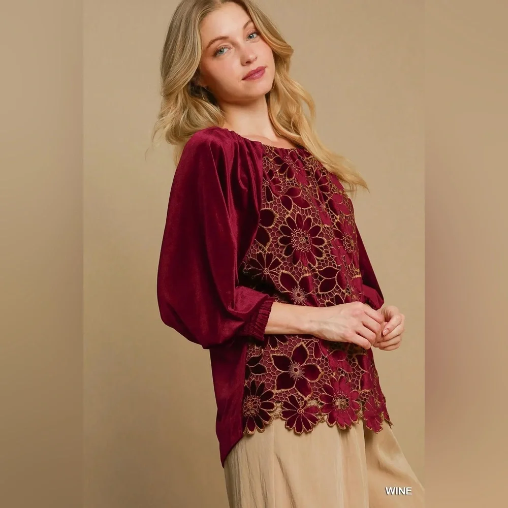 #305 FIRM 🌸New! Gorgeous Velvet Embroidered Top - Picture 1 of 4